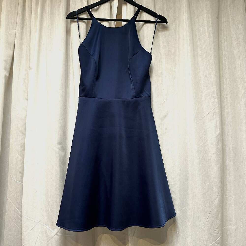 Navy satin like mini dress